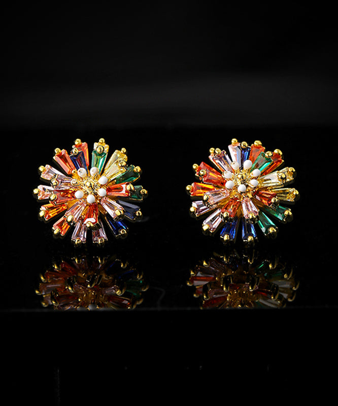 Boucles d'oreilles à tige tendance en forme de marguerite avec cristaux surdorés en cuivre arc-en-ciel - Urbann-Vibe
