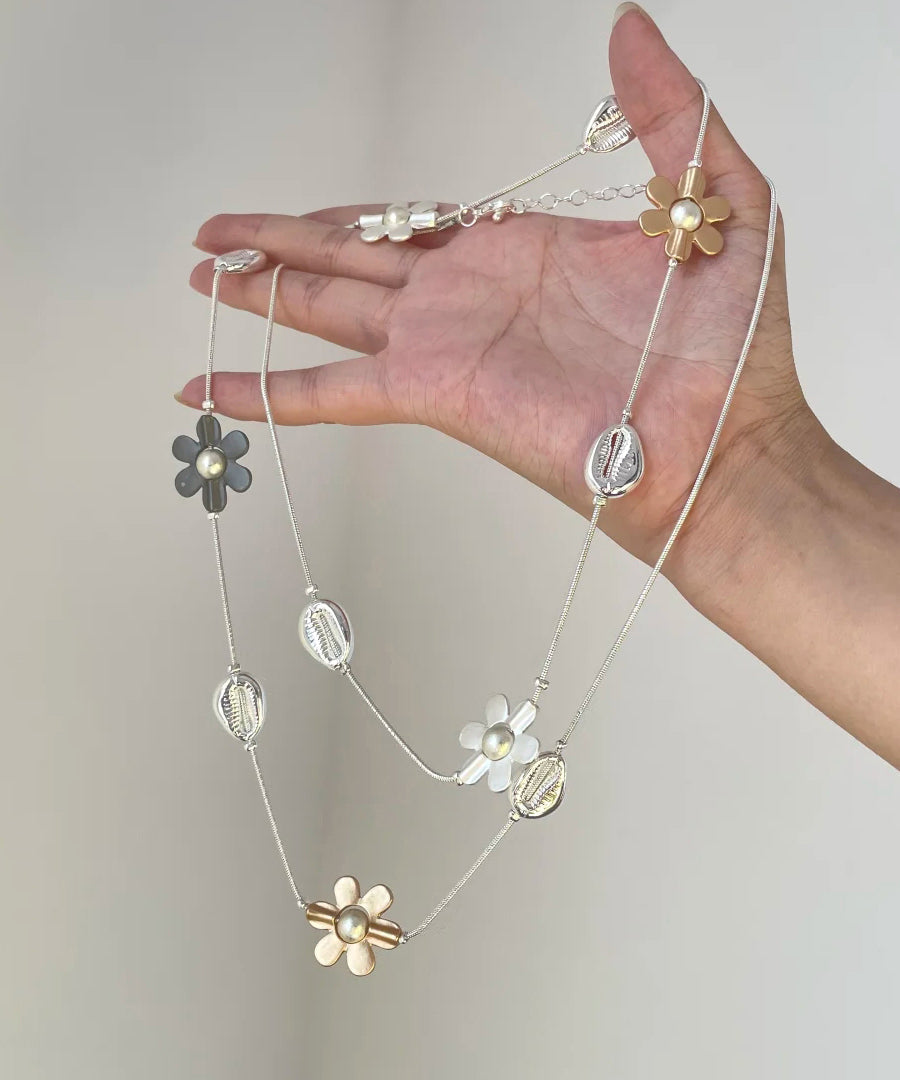 Collier de perles florales graduées en alliage métallique arc-en-ciel à la mode avec zircon - Urbann-Vibe