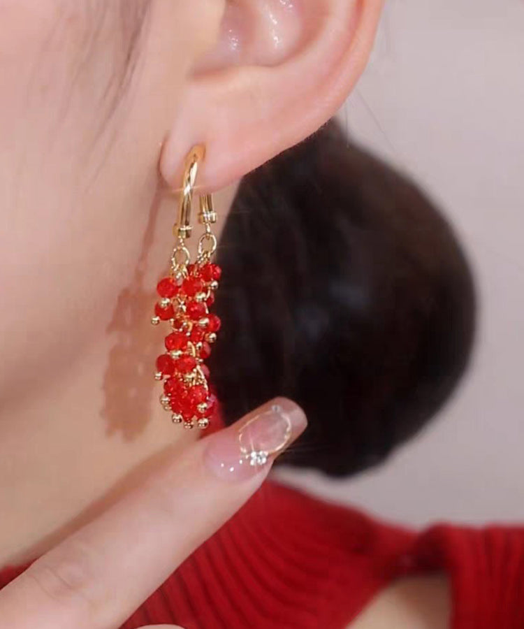 Boucles d'oreilles créoles tendance en alliage de cuivre rouge avec perles - Urbann-Vibe