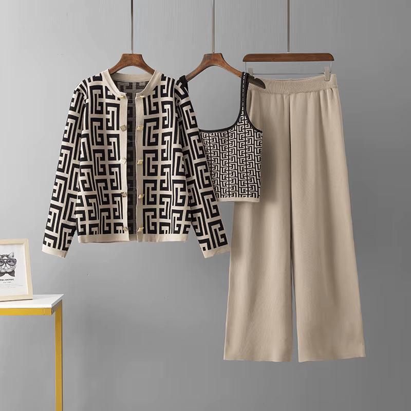 Retro plaid three-piece set women O-neck vintage charm timeless elegant modern comfort stylish fit