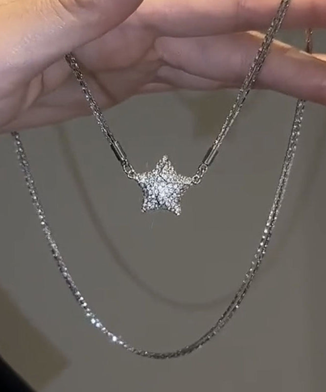Collier pendentif étoile à cinq branches en argent sterling et zircon, en soie tendance - Urbann-Vibe