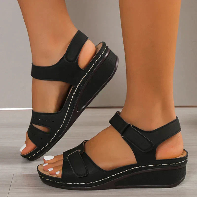 Women's orthopedic slip-on sandals eco-friendly PU leather adjustable buckle strap neutral comfort