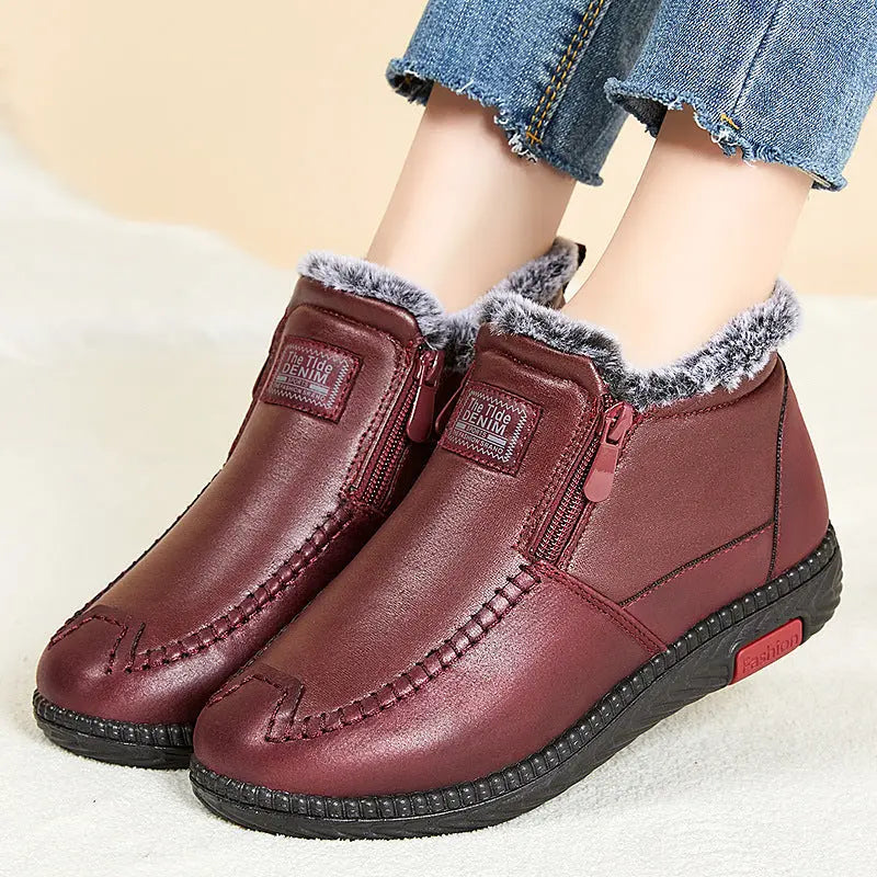 Women's faux fur ankle boots warm plush lining insulated retro-style winter footwear in neutral tones