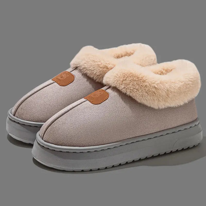 Women's faux fur platform snow boots, cozy plush lining, chunky sole cold weather winter footwear