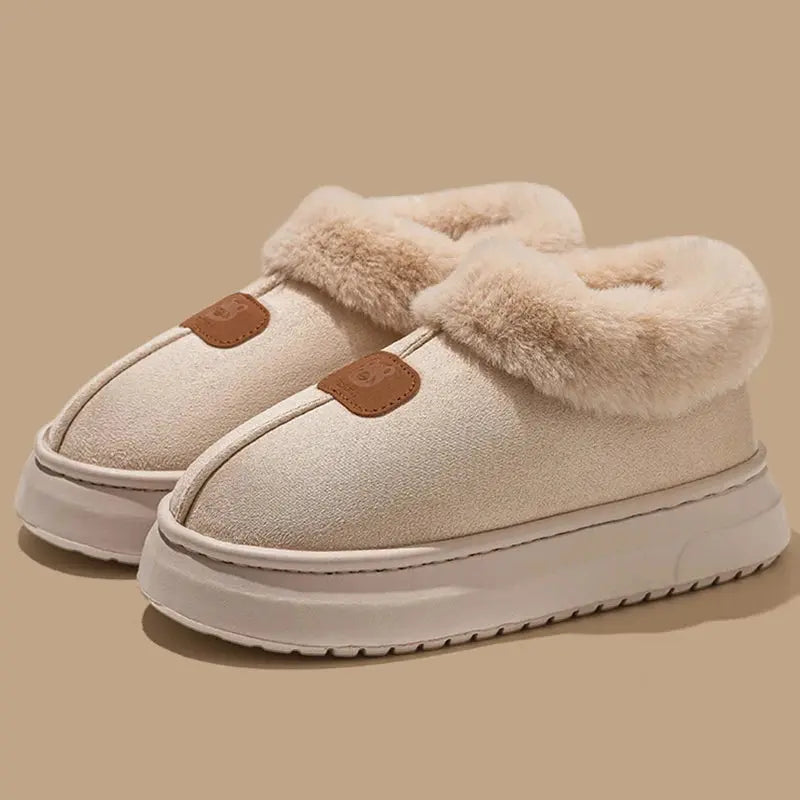 Women's faux fur platform snow boots, cozy plush lining, chunky sole winter footwear