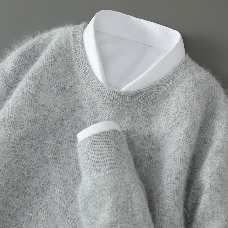 Ivory cashmere knit sweater with silky refined texture, minimalist cut for effortless everyday luxury