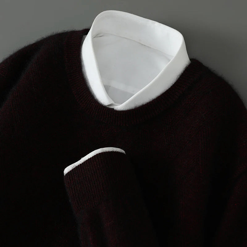 Ivory cashmere blend knit sweater with silky refined texture and minimalist everyday style