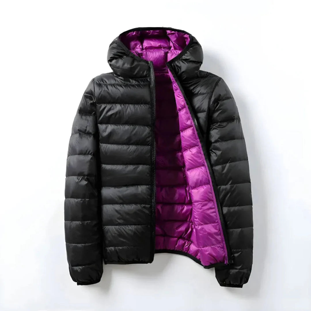Mariss lightweight duck down jacket dual-tone colorblock lining ultra-insulated everyday warmth