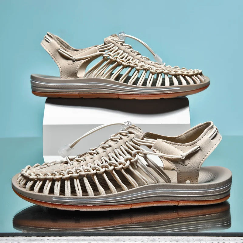 Felix Grant Bahamas flat sandals woven mesh upper vibrant hues elastic band beach summer footwear