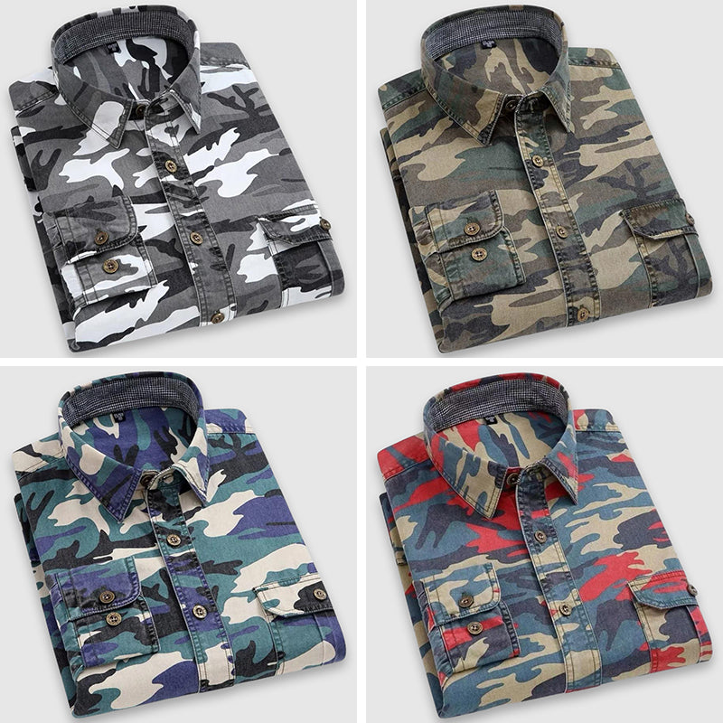 Felix Grant green camouflage classic shirt premium cotton turn-down collar outdoor casual fit
