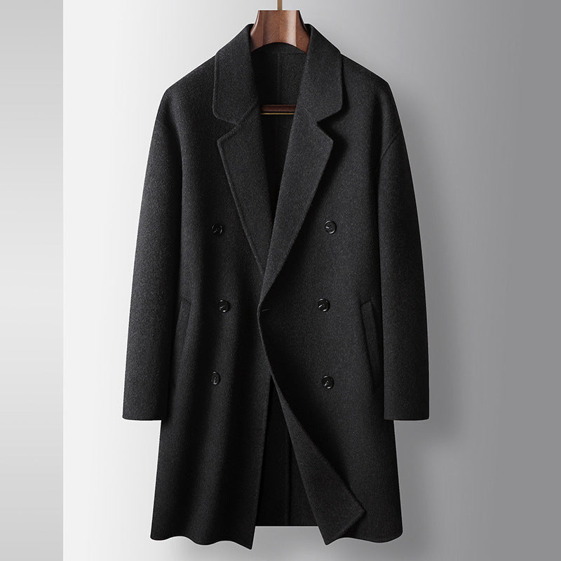Felix Grant charcoal wool coat double-breasted tailored silhouette with premium warm blend fabric