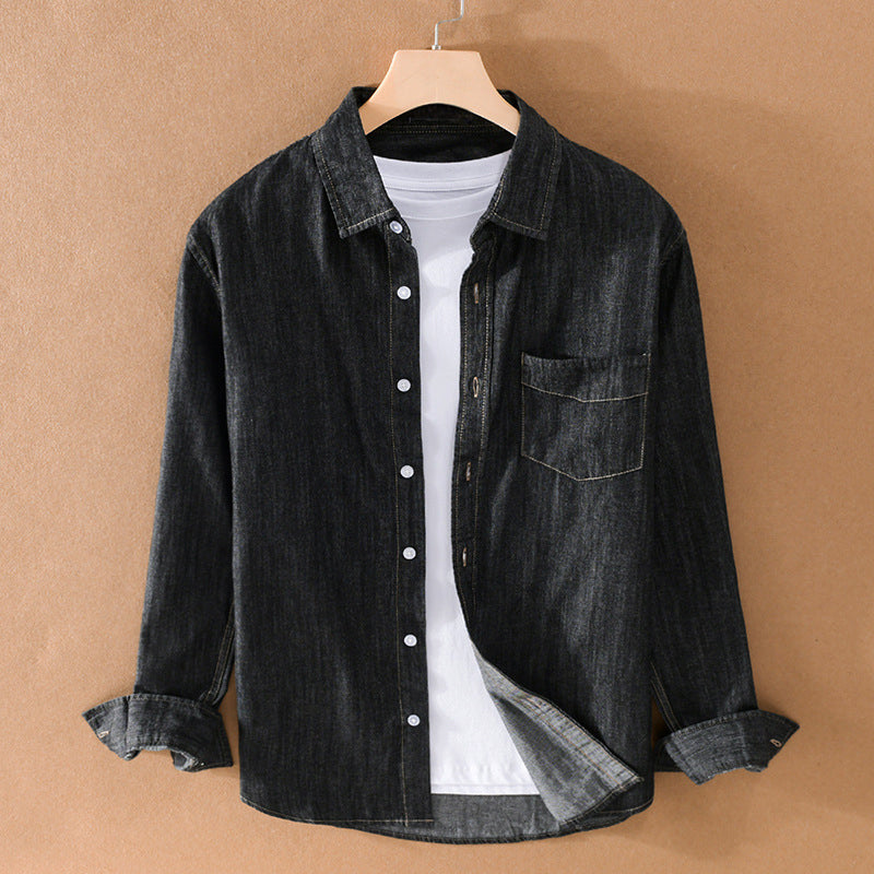 Felix Grant unisex blue black denim shirt cotton blend long sleeve classic everyday staple