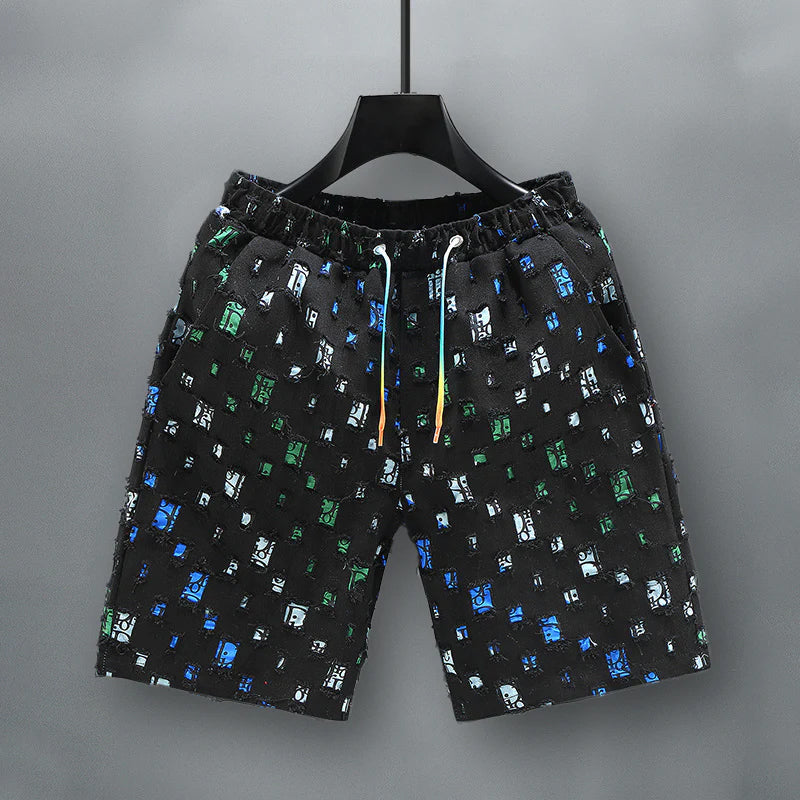 Felix Grant colorful cotton denim shorts with frayed hem, bold street style urban fit for teens