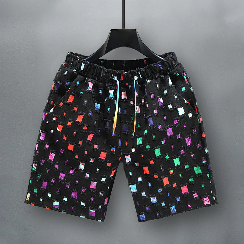 Felix Grant colorful cotton denim shorts with frayed hem, bold street style fit for trendy teens
