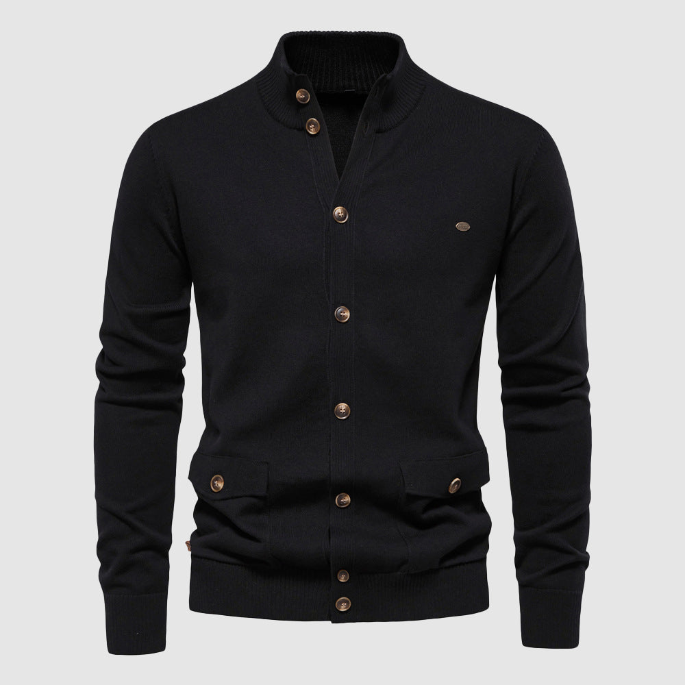 Felix Grant cotton knit cardigan in neutral tone, button-up relaxed fit for office and casual wear
