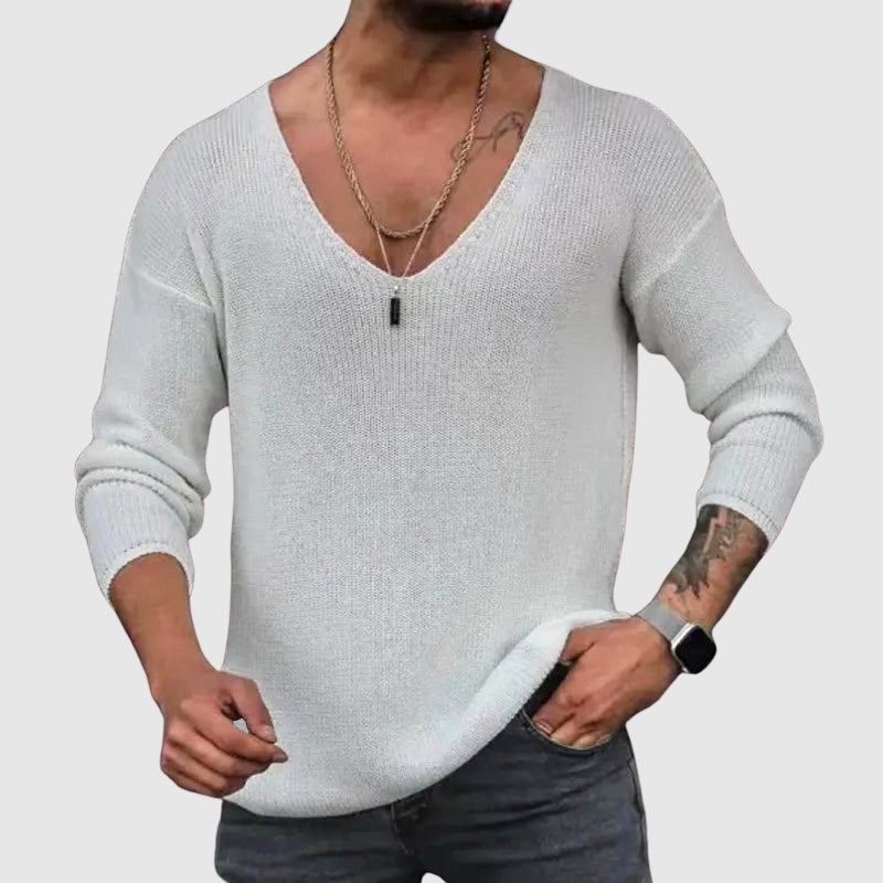Felix Grant men's white cotton-poly V-neck shirt, casual everyday slim fit tee