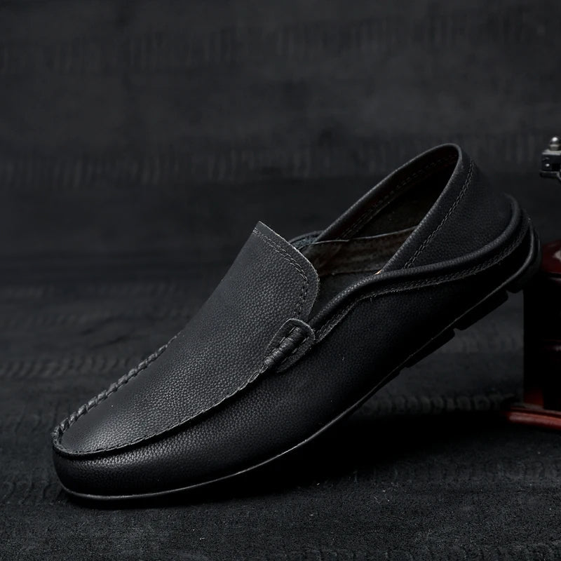 Felix Grant tan leather driving loafers slip-on style with rubber nubbed sole for professionals