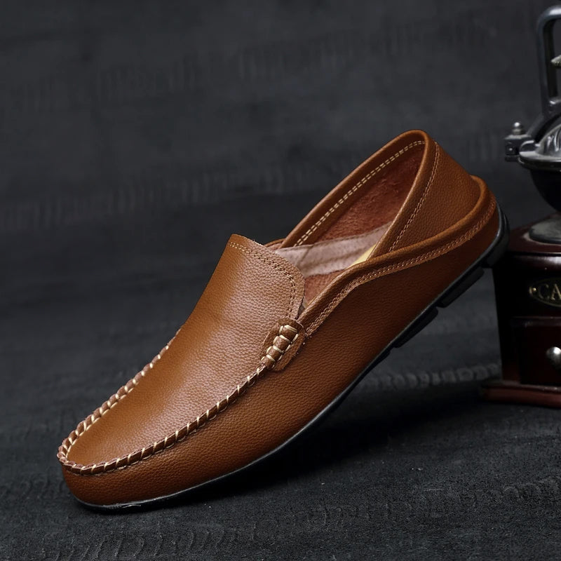 Felix Grant tan leather driving loafers slip-on style with rubber pebble sole for professionals
