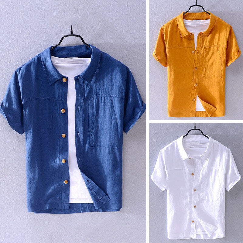 Men's linen summer shirt breathable lightweight turn-down collar casual cool comfort warm weather