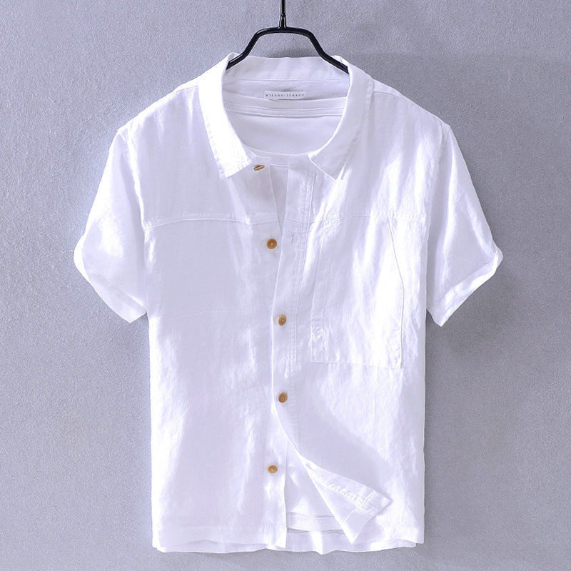 Men's linen summer shirt breathable lightweight fit with classic turn-down collar in neutral tones