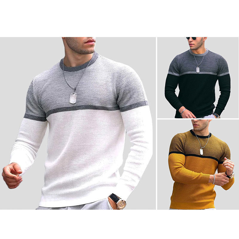 Men's gray cotton-blend round neck sweater with streamlined silhouette for urban style
