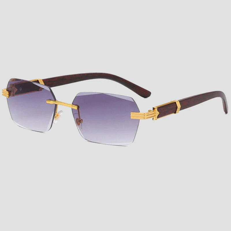 Rimless gradient polarized sunglasses with lightweight wooden temples for a modern sophisticated look