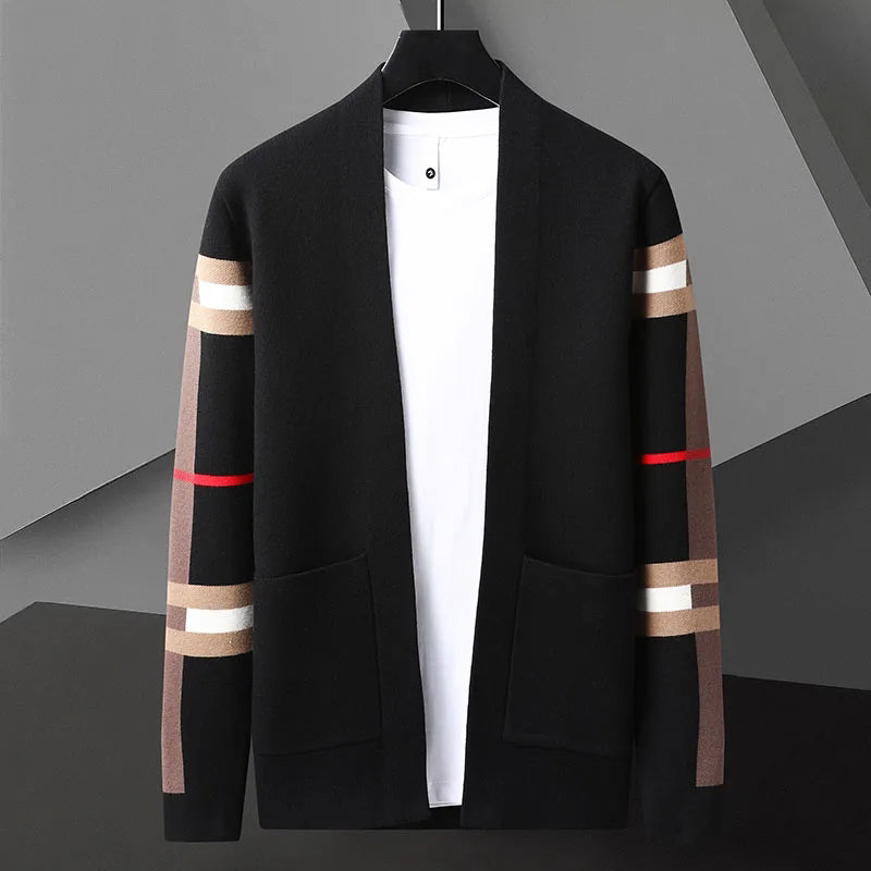 Women's striped cardigan bold multicolor design relaxed fit premium cotton-poly blend layering piece