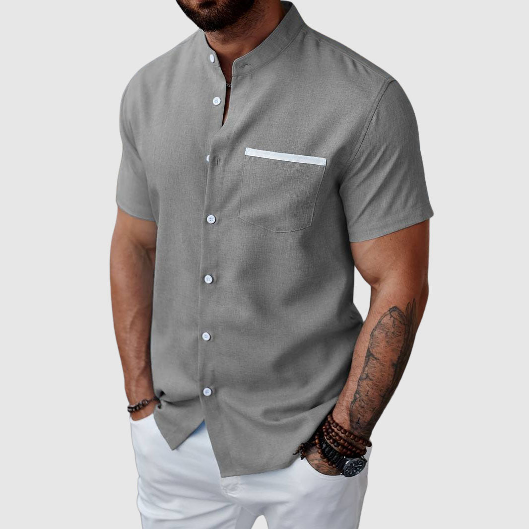 Men's summer henley shirt breathable polyester blend short-sleeve with chest pocket casual fit