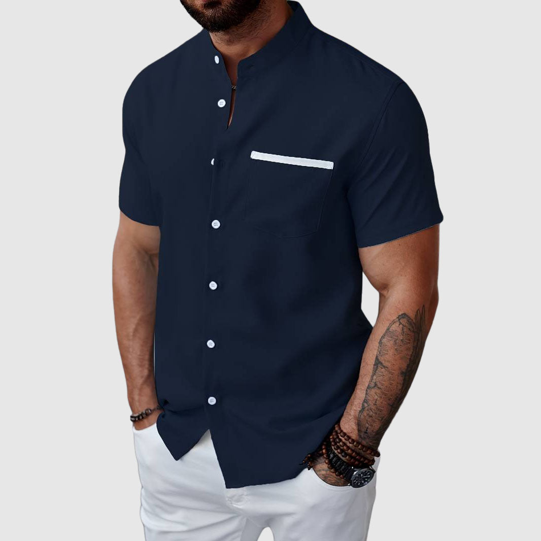 Men's summer henley shirt breathable polyester blend short sleeve with chest pocket casual fit