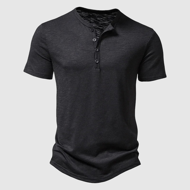 Felix Grant Summer Serenity unisex white polyester tee, short sleeves with 4-button placket, lightweight fit