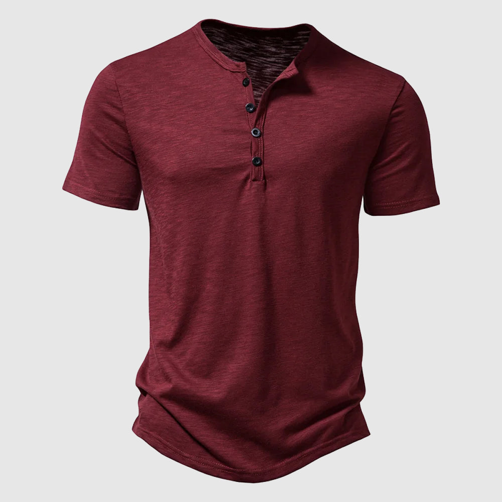 Felix Grant Summer Serenity unisex white polyester tee, short sleeves with 4-button placket, lightweight fit