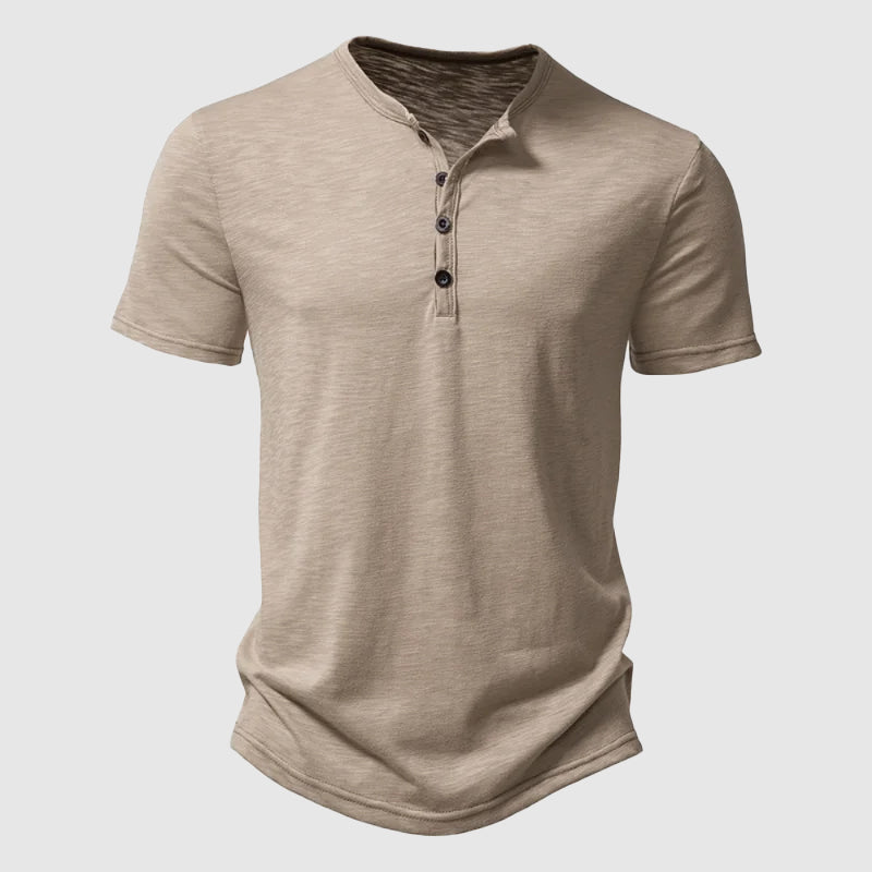Felix Grant Summer Serenity unisex white polyester tee, short sleeves with 4-button placket