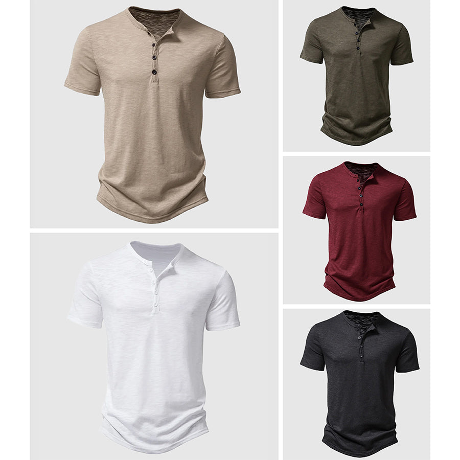 Felix Grant Summer Serenity unisex white polyester tee, short sleeves with 4-button placket