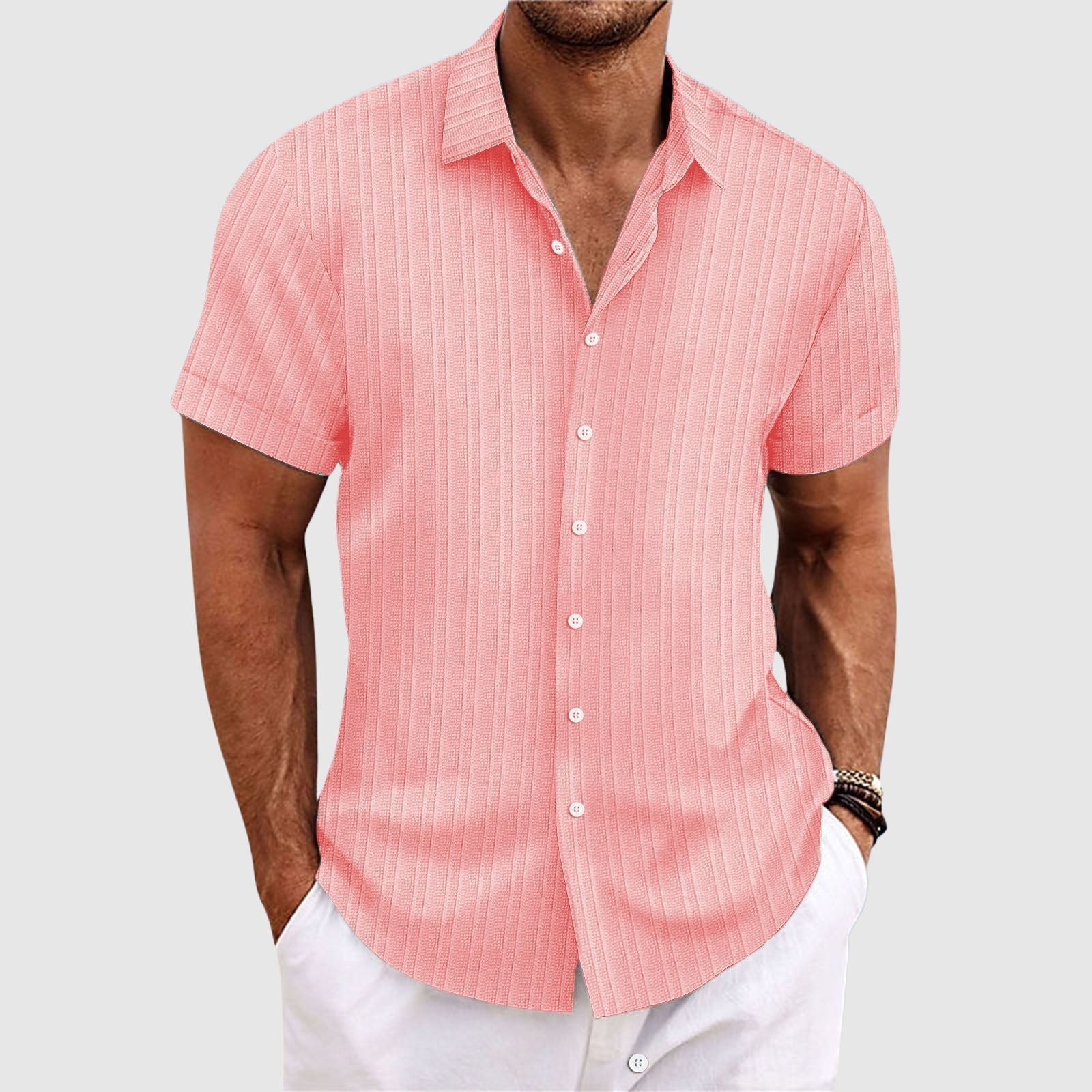 Felix Grant striped lapel collar shirt polyester blend button closure outdoor casual durable comfort