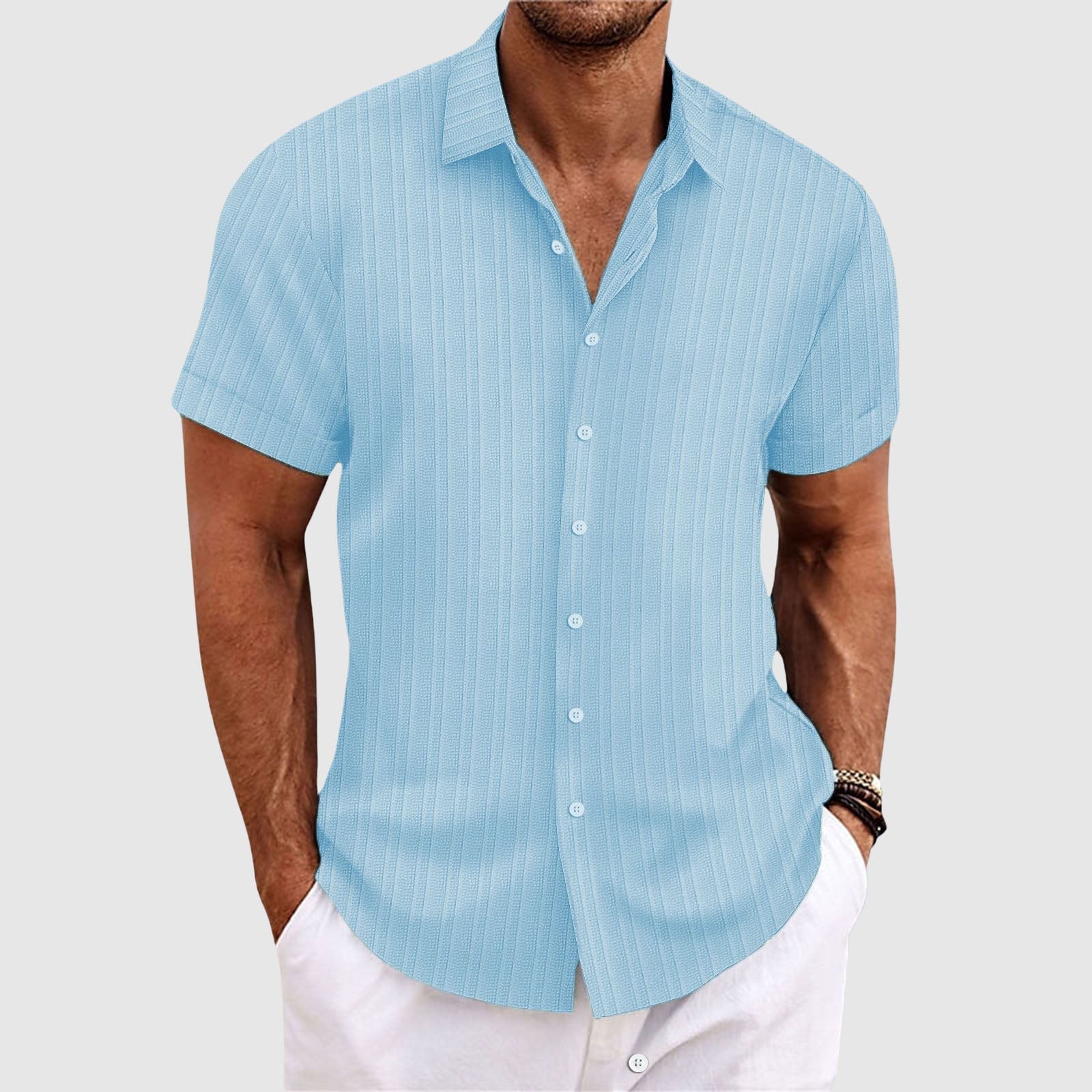 Felix Grant striped lapel collar shirt polyester blend durable comfort outdoor casual wear