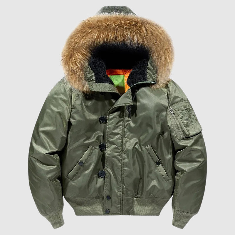Men's olive tactical bomber jacket hooded military-style cotton liner warm outdoor winter coat