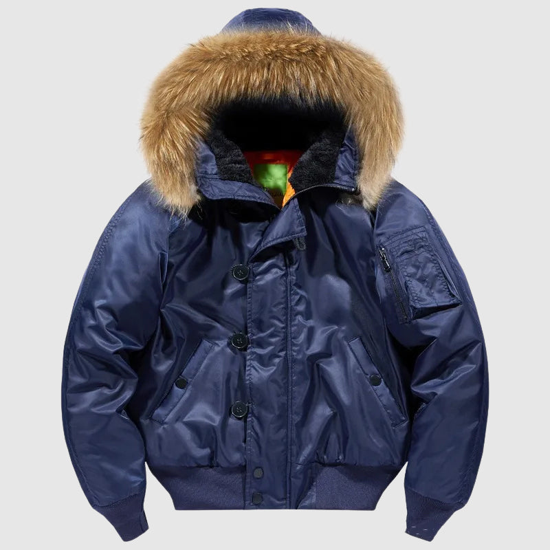 Men's olive tactical bomber jacket hooded military-style cotton-lined for outdoor winter wear