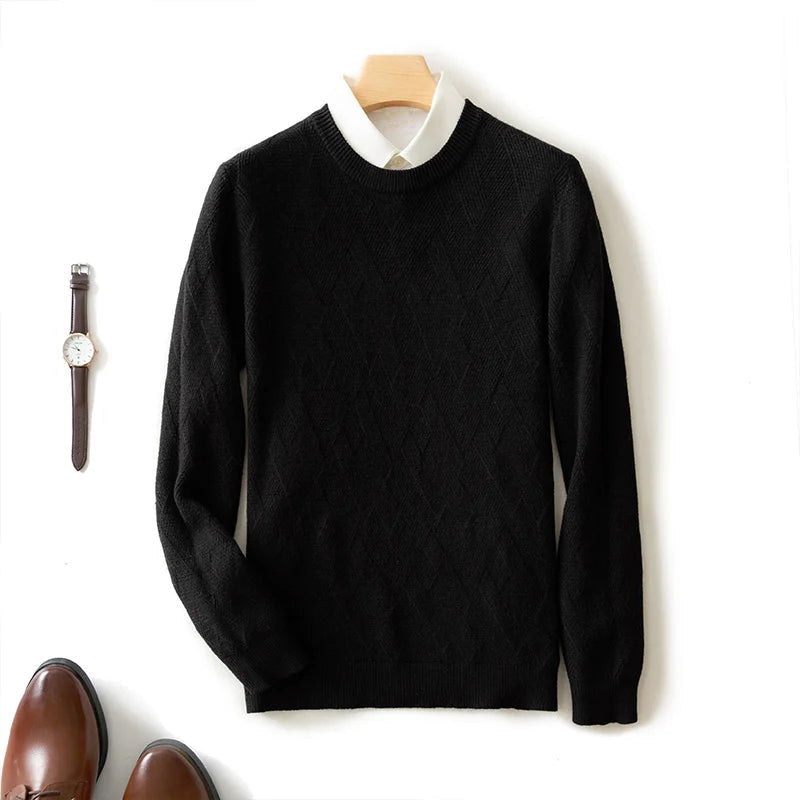 Men's warm pullover sweater modern geometric knit texture premium wool blend cozy fit