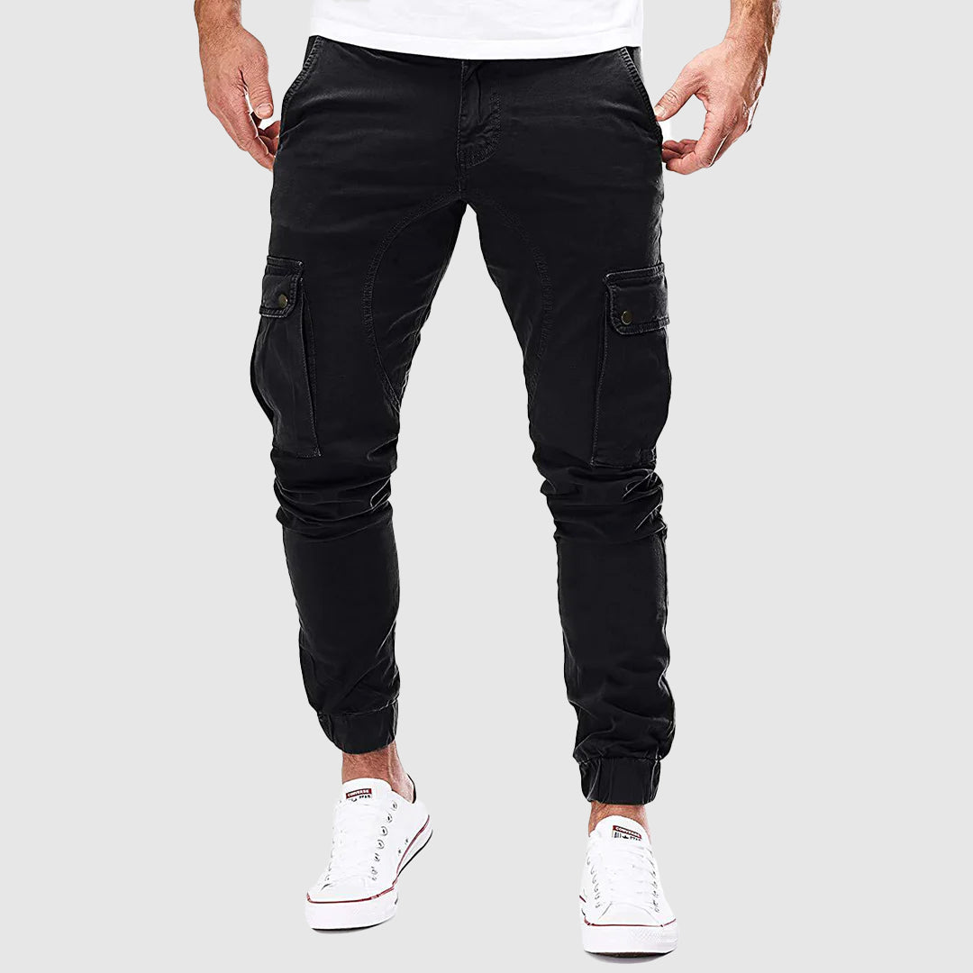 Felix Grant men's beige cargo pants elastic waist multi-pocket cotton blend streetwear urban style