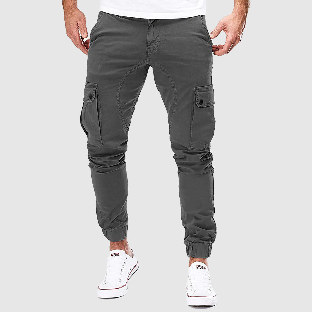 Felix Grant olive cargo pants relaxed fit elastic waist multi-pocket cotton blend streetwear