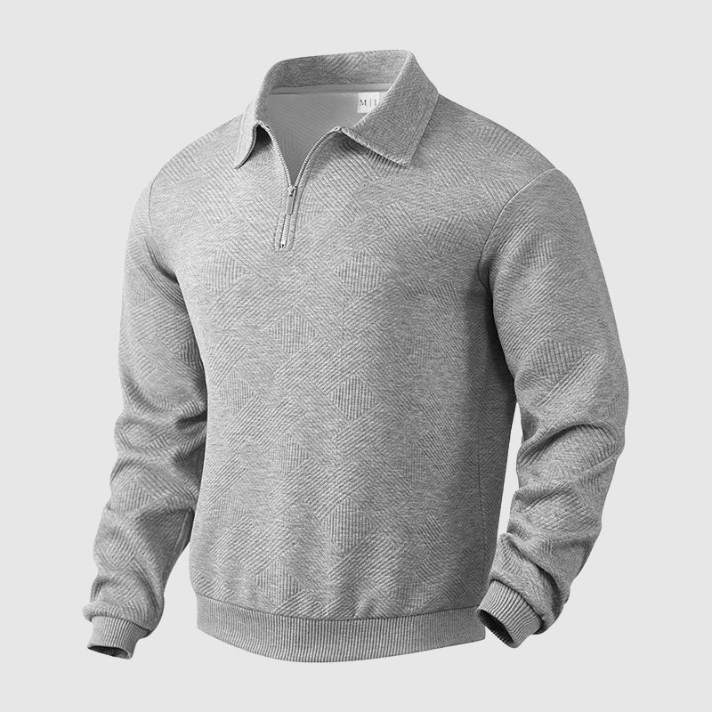Men's textured knit half-zip polo sweater versatile layering essential with sleek metal zipper