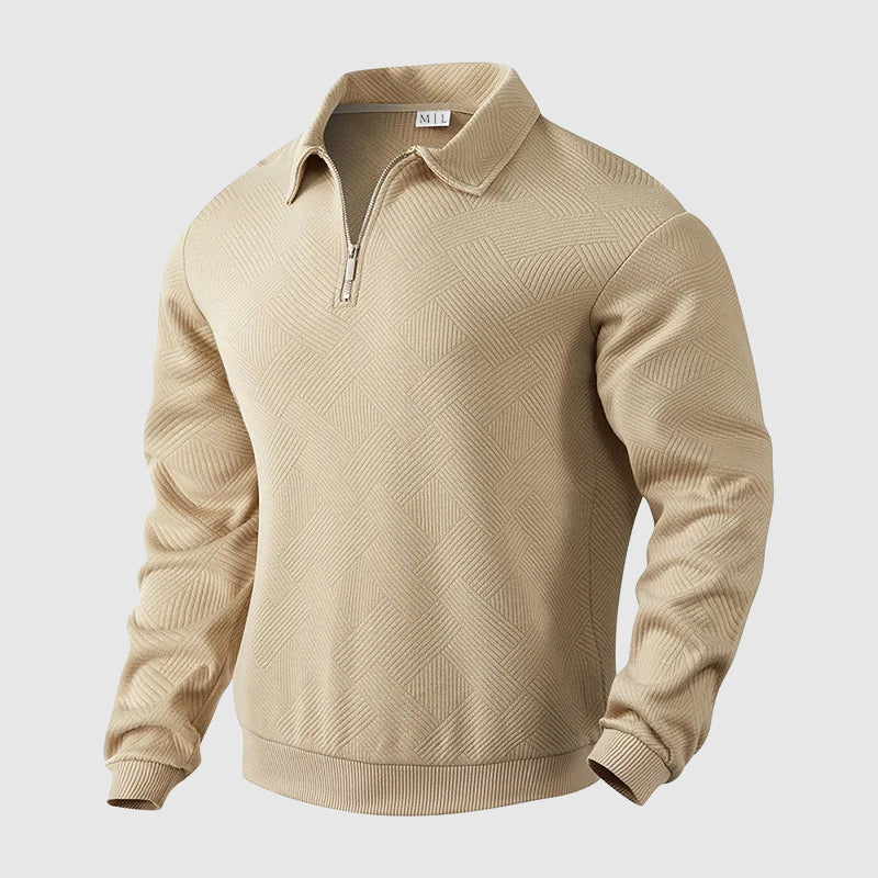 Men's textured knit half-zip polo sweater versatile layering essential with sleek metal zipper
