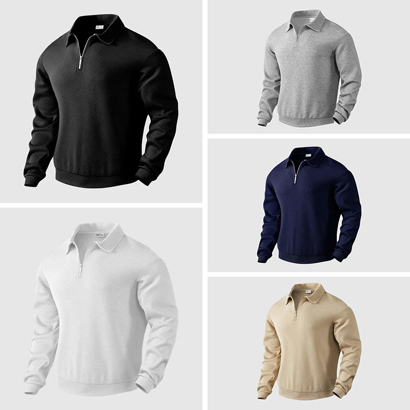 Felix Grant men's urban polo sweater, loose fit, zipper collar, no-iron premium polyester blend