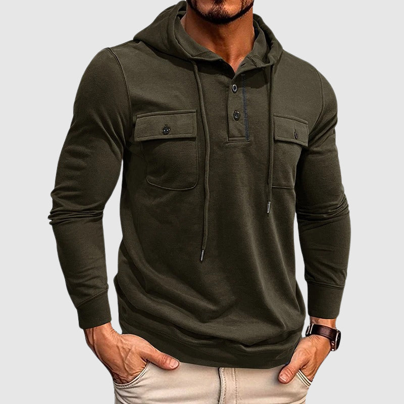 Men's lightweight cotton-polyester relaxed fit hoodie with adjustable drawstring hood in solid color