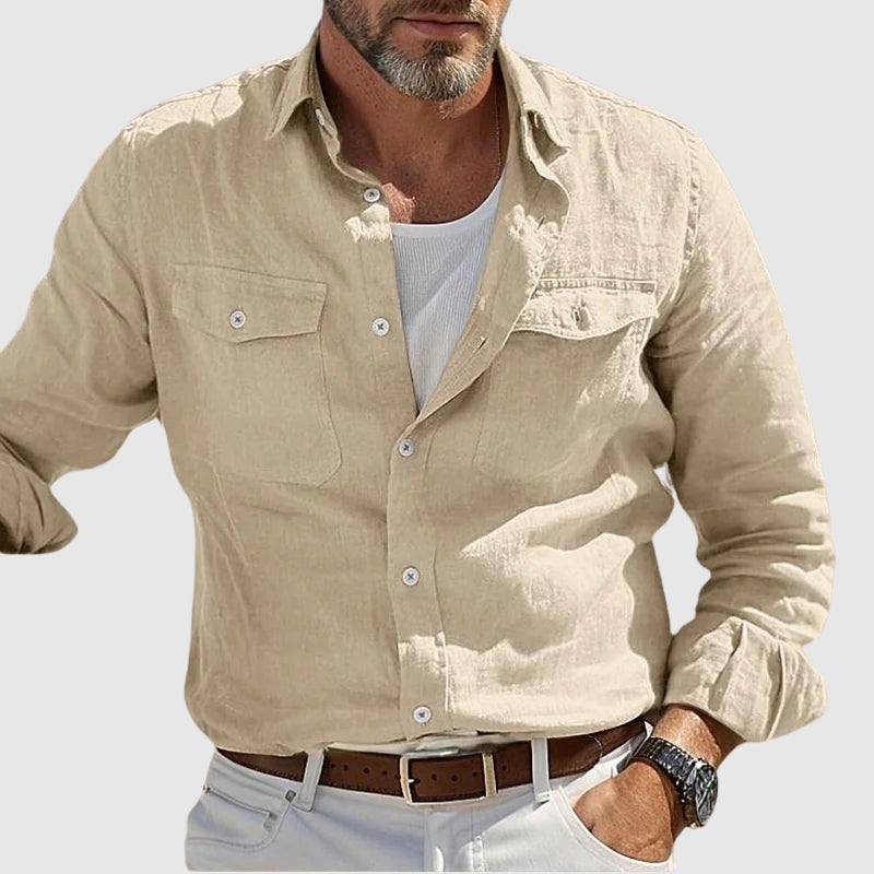 Felix Grant vintage linen shirt cotton blend relaxed fit turn-down collar casual everyday style