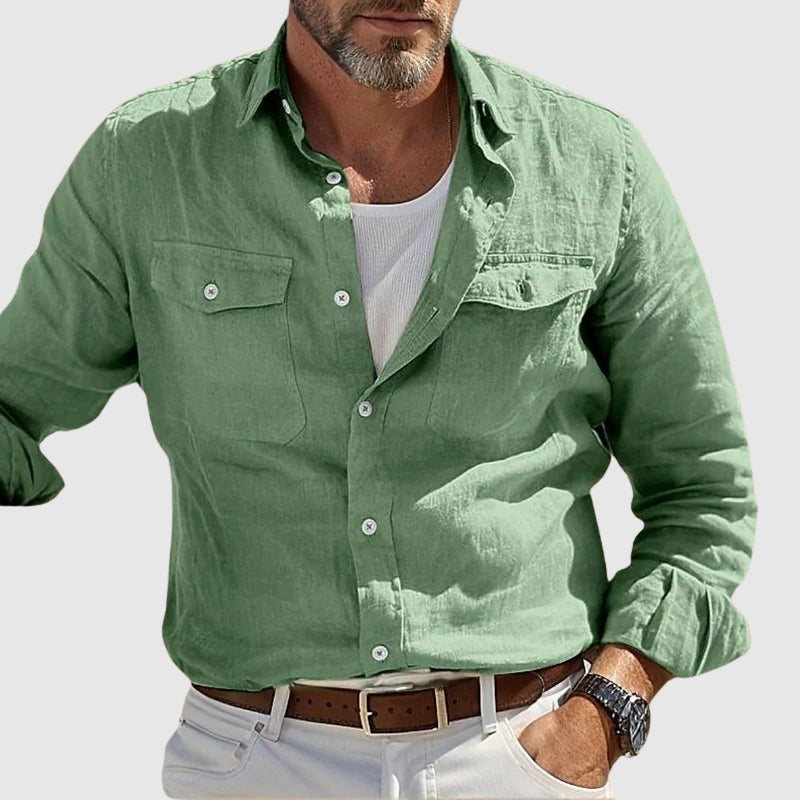 Felix Grant vintage linen shirt, breathable cotton-linen blend, relaxed fit with classic turn-down collar