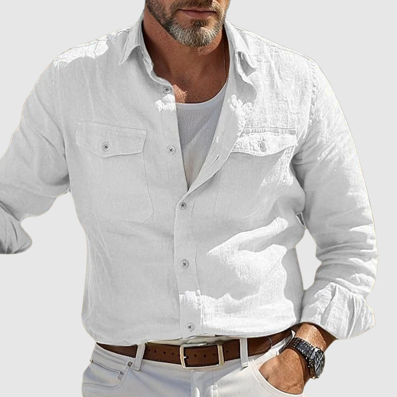 Felix Grant vintage linen shirt, breathable cotton-linen blend, relaxed fit with classic turn-down collar