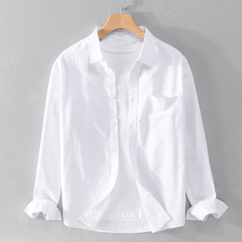 Felix Grant men's lightweight cotton shirt neutral tone turn-down collar casual smart versatile weekend