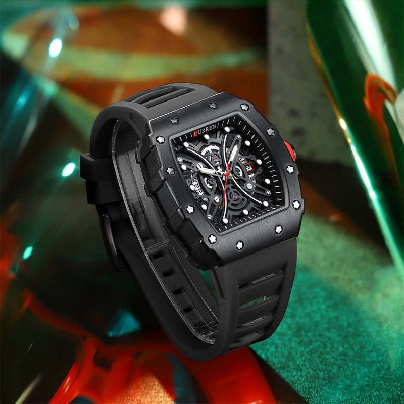 Felix Grant Paramount Vector tonneau case watch multi-layer rectangular dial vibrant silicone strap bold style