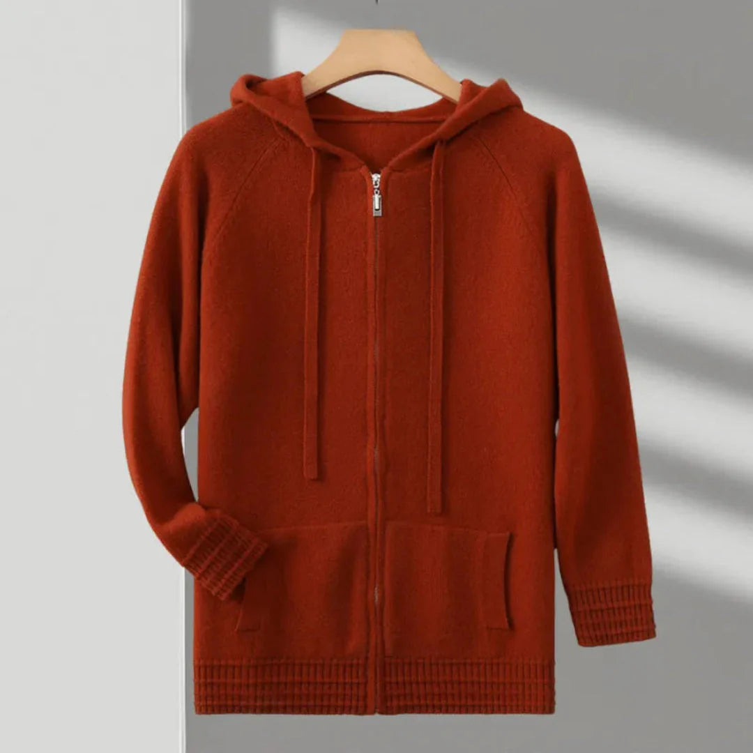 Felix premium merino wool full-zip sweater in classic knit, soft-touch layering piece for daily wear